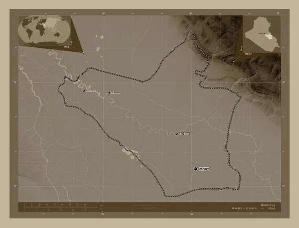 Wasit Provincia Dell Iraq Mappa Elevazione Colorata Toni Seppia Con — Foto Stock