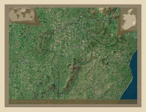 Carlow爱尔兰郡高分辨率卫星地图 该区域主要城市的所在地点 角辅助位置图 — 图库照片