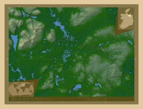 Cavan Condado Irlanda Mapa Elevación Colores Con Lagos Ríos Ubicaciones —  Fotos de Stock