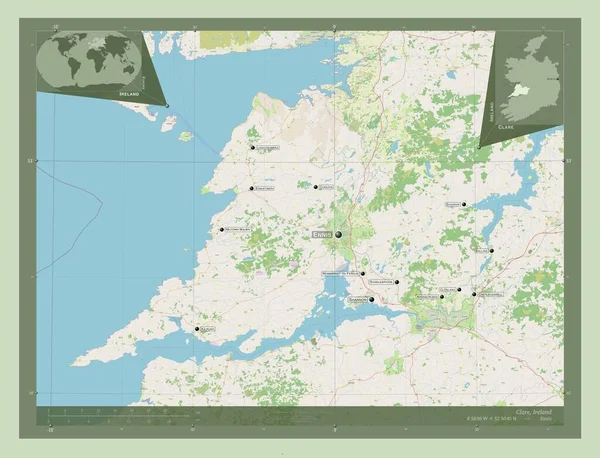 Clare Írország Megye Nyílt Utcai Térkép Régió Nagyvárosainak Elhelyezkedése Neve — Stock Fotó