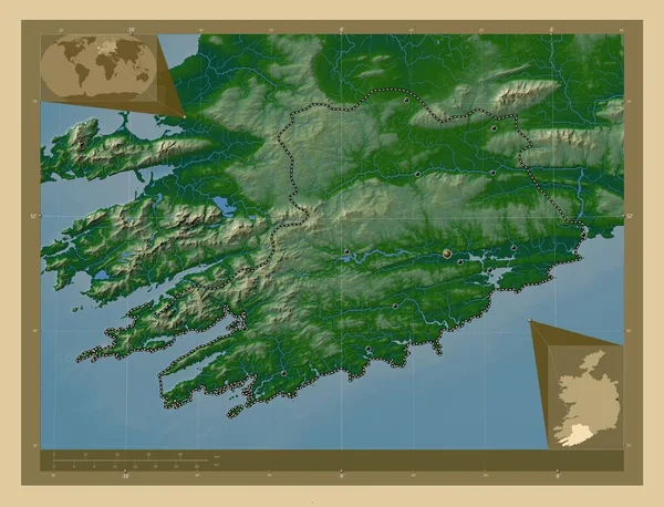 Cork Graafschap Ierland Gekleurde Hoogtekaart Met Meren Rivieren Locaties Van — Stockfoto