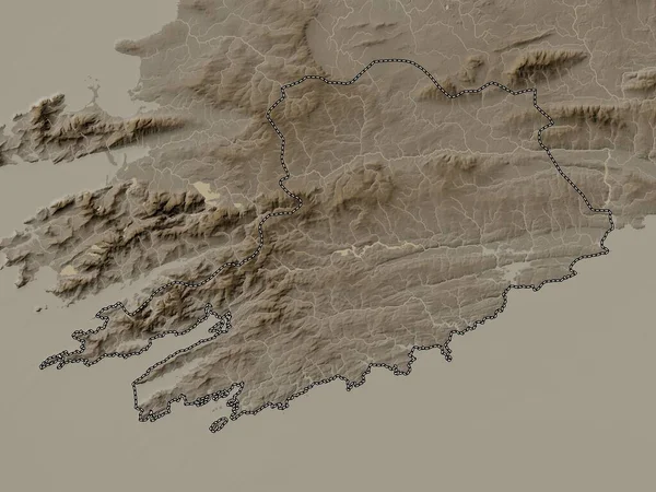 Cork Hrabství Irsko Nadmořská Mapa Zabarvená Sépiovými Tóny Jezery Řekami — Stock fotografie