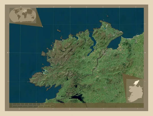 Donegal Graafschap Ierland Satellietkaart Met Hoge Resolutie Hulplocatiekaarten Hoek — Stockfoto
