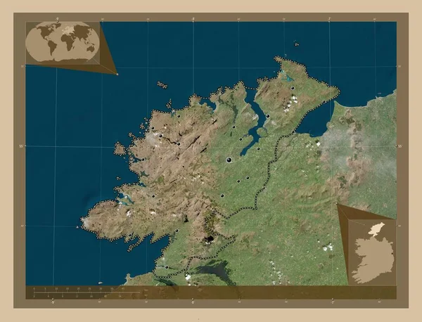Ντόνεγκαλ Κομητεία Της Ιρλανδίας Δορυφορικός Χάρτης Χαμηλής Ανάλυσης Τοποθεσίες Μεγάλων — Φωτογραφία Αρχείου