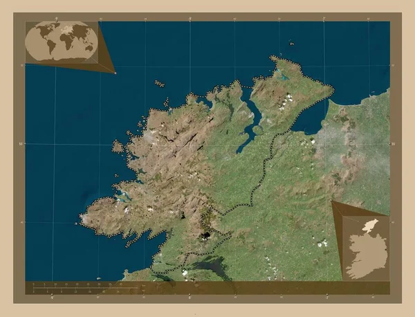 Donegal Comté Irlande Carte Satellite Basse Résolution Corner Cartes Localisation — Photo