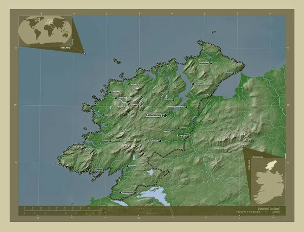 Donegal Hrabstwo Irlandia Mapa Wzniesień Kolorowa Stylu Wiki Jeziorami Rzekami — Zdjęcie stockowe