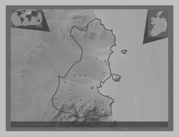 Dublin County Ireland Grayscale Elevation Map Lakes Rivers Locations Major — Stock Photo, Image