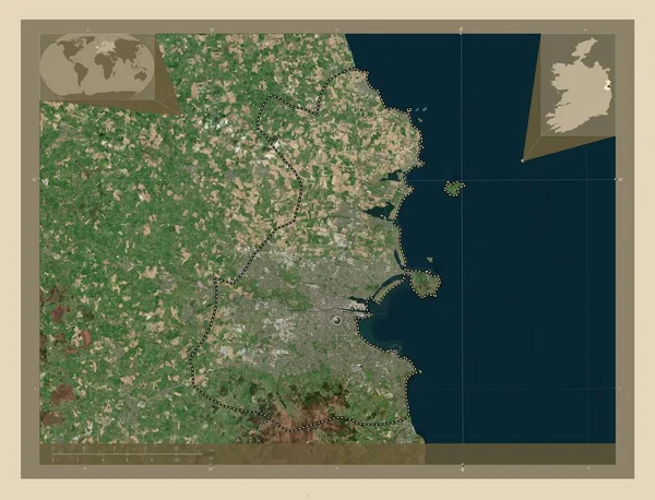 ダブリン アイルランドの郡 高解像度衛星地図 コーナー補助位置図 — ストック写真