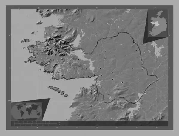 Galway Hrabstwo Irlandii Dwupoziomowa Mapa Jeziorami Rzekami Lokalizacje Dużych Miast — Zdjęcie stockowe