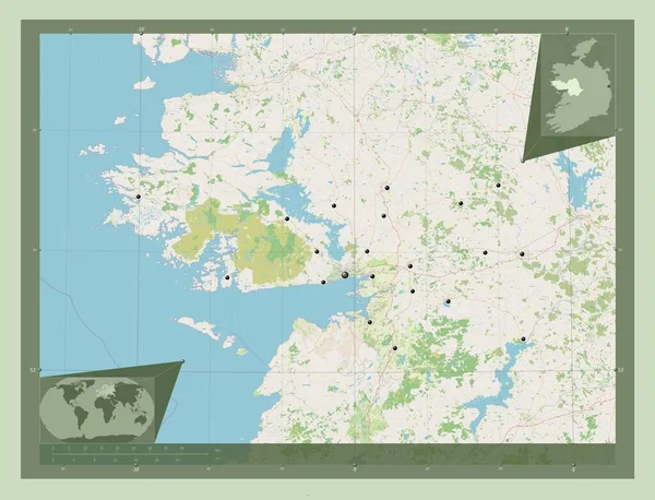 Galway Contea Irlanda Mappa Stradale Aperta Località Delle Principali Città — Foto Stock