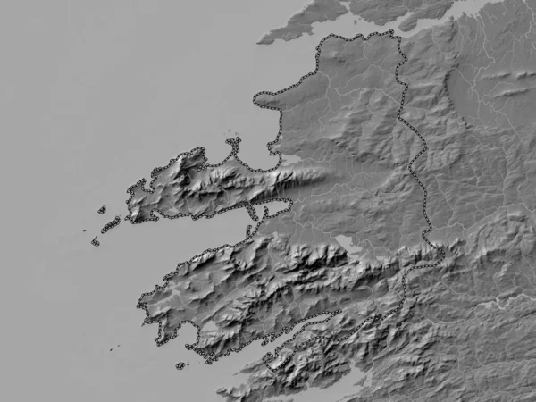 Kerry County Ireland Bilevel Elevation Map Lakes Rivers — Stock Photo, Image