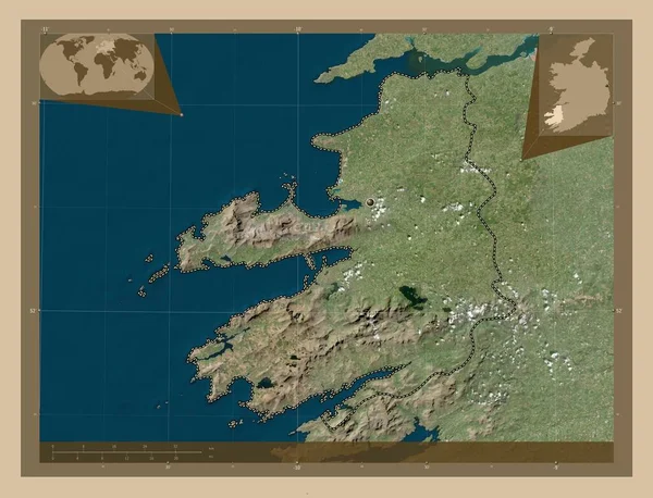 アイルランドの郡ケリー 低解像度衛星地図 コーナー補助位置図 — ストック写真