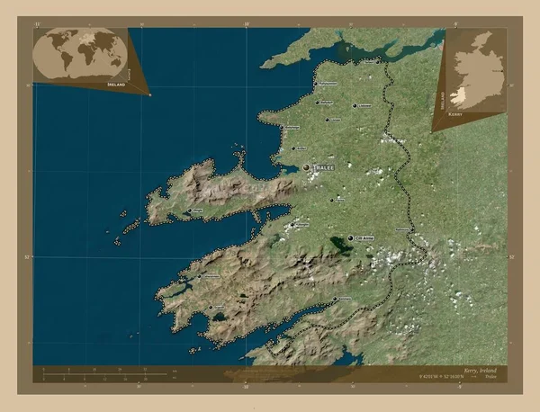 Kerry County Ireland Low Resolution Satellite Map Locations Names Major — Stock Photo, Image