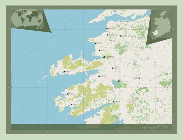 Kerry Contea Irlanda Mappa Stradale Aperta Località Nomi Delle Principali — Foto Stock