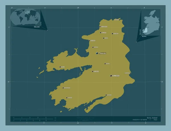 爱尔兰郡 固体的颜色形状 该区域主要城市的地点和名称 角辅助位置图 — 图库照片