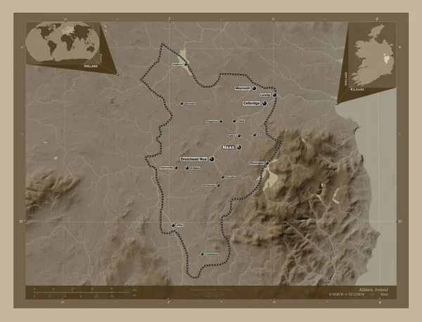 Kildare County Ireland Elevation Map Colored Sepia Tones Lakes Rivers — Stock Photo, Image