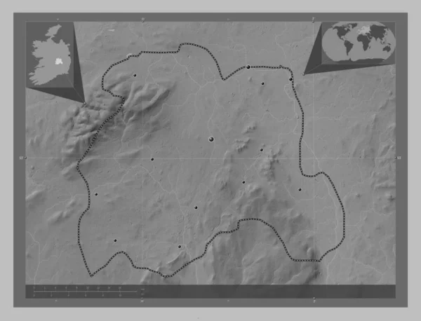 Laoighis Contea Irlanda Mappa Elevazione Scala Grigi Con Laghi Fiumi — Foto Stock