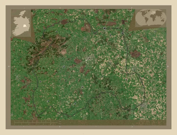 Laoighis 爱尔兰郡 高分辨率卫星地图 该区域主要城市的所在地点 角辅助位置图 — 图库照片