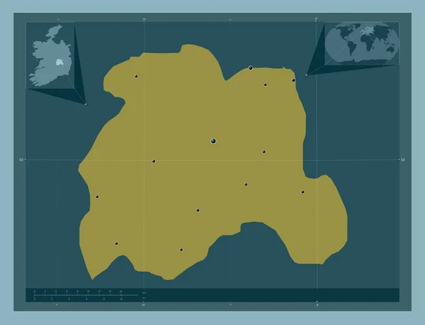 アイルランドの郡Laoighis しっかりした色の形 地域の主要都市の場所 コーナー補助位置図 — ストック写真