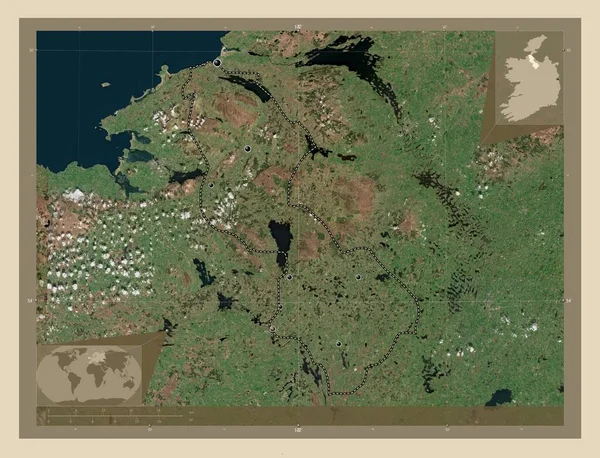 Leitrim爱尔兰郡高分辨率卫星地图 该区域主要城市的所在地点 角辅助位置图 — 图库照片