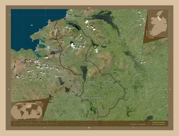 Leitrim County Ireland Low Resolution Satellite Map Locations Names Major — Stock Photo, Image