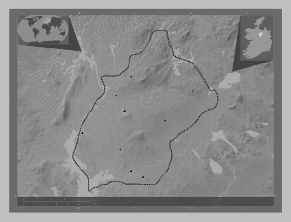 Longford Hrabstwo Irlandii Mapa Wzniesień Skali Szarości Jeziorami Rzekami Lokalizacje — Zdjęcie stockowe