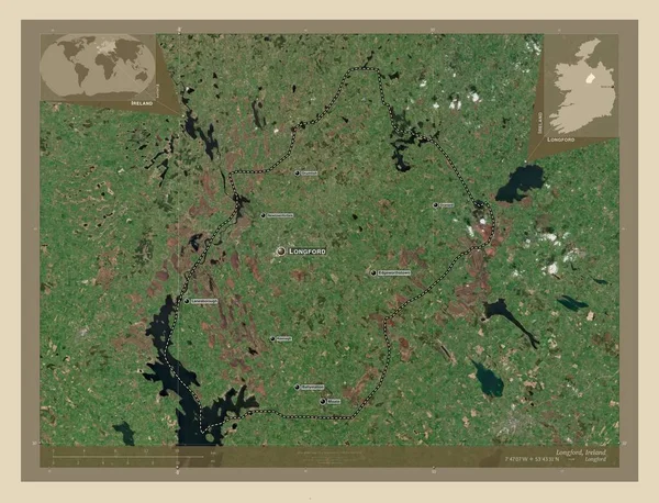朗福德 爱尔兰郡 高分辨率卫星地图 该区域主要城市的地点和名称 角辅助位置图 — 图库照片