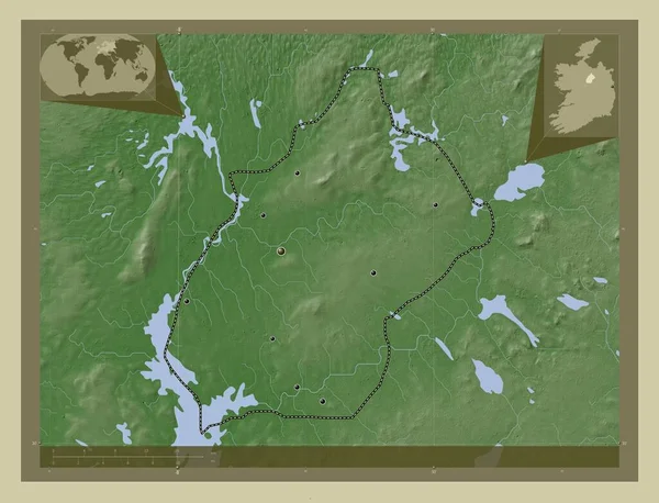 Longford Hrabstwo Irlandii Mapa Wzniesień Kolorowa Stylu Wiki Jeziorami Rzekami — Zdjęcie stockowe