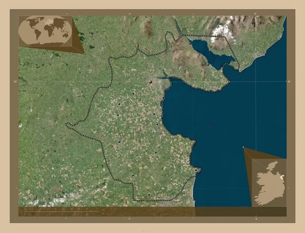Louth 爱尔兰郡 低分辨率卫星地图 该区域主要城市的所在地点 角辅助位置图 — 图库照片