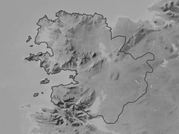 Mayo Comté Irlande Carte Altitude Niveaux Gris Avec Lacs Rivières — Photo