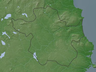 Meath, İrlanda Bölgesi. Yükseklik haritası göller ve nehirlerle wiki stilinde renklendirilmiştir
