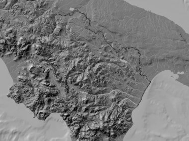 Basilicata, İtalya bölgesi. Gölleri ve nehirleri olan çift seviyeli yükseklik haritası