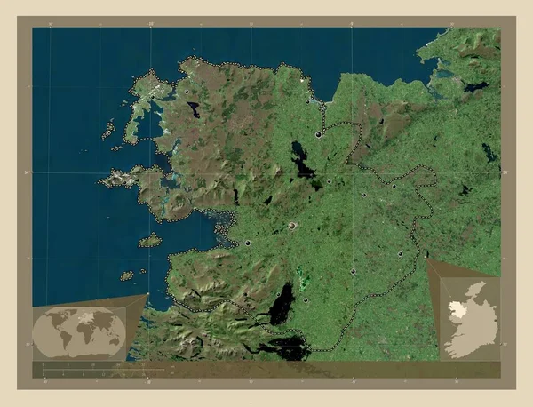 Mayo Hrabstwo Irlandii Mapa Satelity Wysokiej Rozdzielczości Lokalizacje Dużych Miast — Zdjęcie stockowe