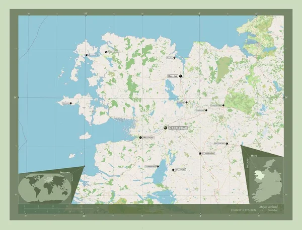 Mayo Graafschap Ierland Open Plattegrond Locaties Namen Van Grote Steden — Stockfoto