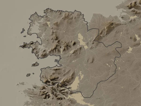 Mayo Hrabství Irsko Nadmořská Mapa Zabarvená Sépiovými Tóny Jezery Řekami — Stock fotografie