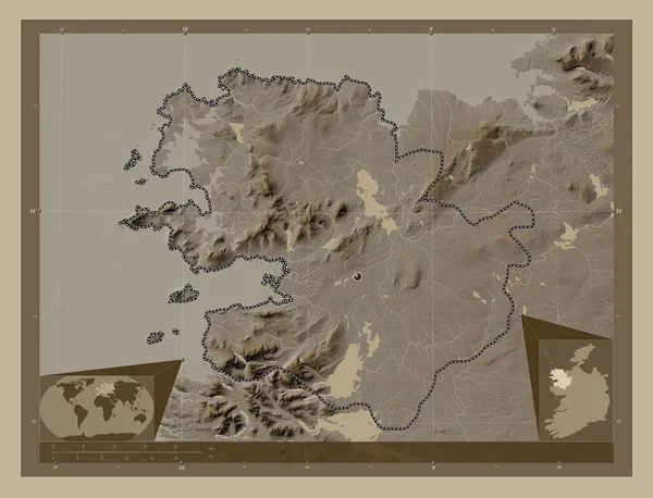 Mayo Írország Megye Magassági Térkép Színes Szépia Tónusok Folyók Saroktérképek — Stock Fotó