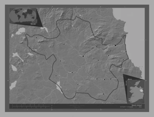 Meath County Ireland Bilevel Elevation Map Lakes Rivers Locations Names — Stock Photo, Image