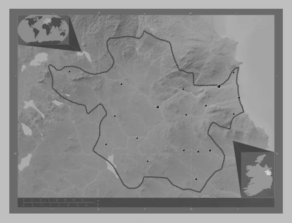 Meath Hrabstwo Irlandia Mapa Wzniesień Skali Szarości Jeziorami Rzekami Lokalizacje — Zdjęcie stockowe