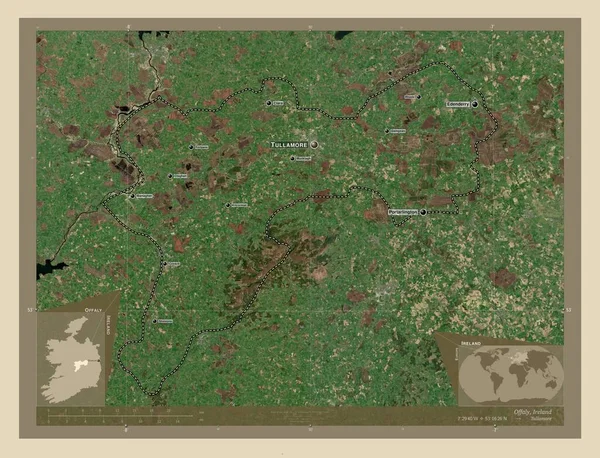 奥塔利 爱尔兰郡 高分辨率卫星地图 该区域主要城市的地点和名称 角辅助位置图 — 图库照片