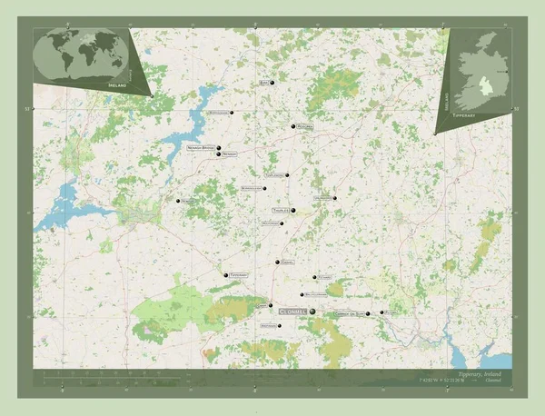Tipperary County Ireland Відкрита Карта Вулиць Місця Розташування Назви Великих — стокове фото