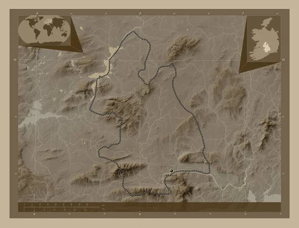 Tipperary County Ireland Elevation Map Colored Sepia Tones Lakes Rivers — Stock Photo, Image