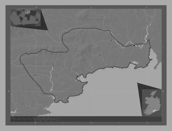 Waterford Condado Irlanda Mapa Elevación Bilevel Con Lagos Ríos Ubicaciones — Foto de Stock