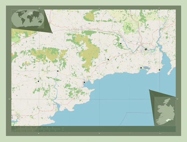 Waterford Hrabstwo Irlandii Otwórz Mapę Ulic Lokalizacje Dużych Miast Regionu — Zdjęcie stockowe