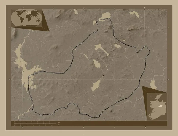 Westmeath County Ireland Elevation Map Colored Sepia Tones Lakes Rivers — Stock Photo, Image