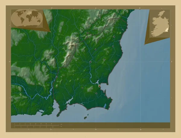 Wexford County Ireland Colored Elevation Map Lakes Rivers Locations Major — Stock Photo, Image