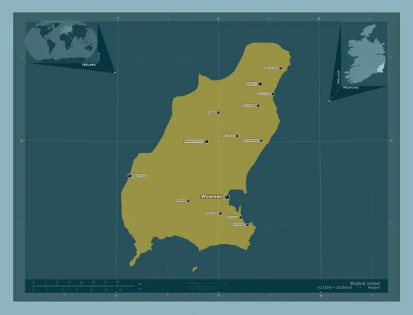 Wexford Rlanda Bölgesi Katı Renk Şekli Bölgenin Büyük Şehirlerinin Yerleri — Stok fotoğraf