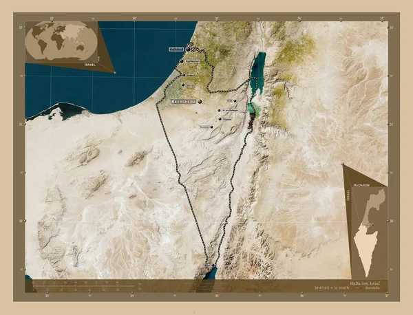 Hadarom Israels Distrikt Lågupplöst Satellitkarta Platser Och Namn Större Städer — Stockfoto