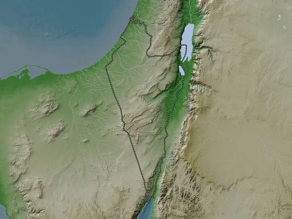 Hadarom Israels Distrikt Höjd Karta Färgad Wiki Stil Med Sjöar — Stockfoto