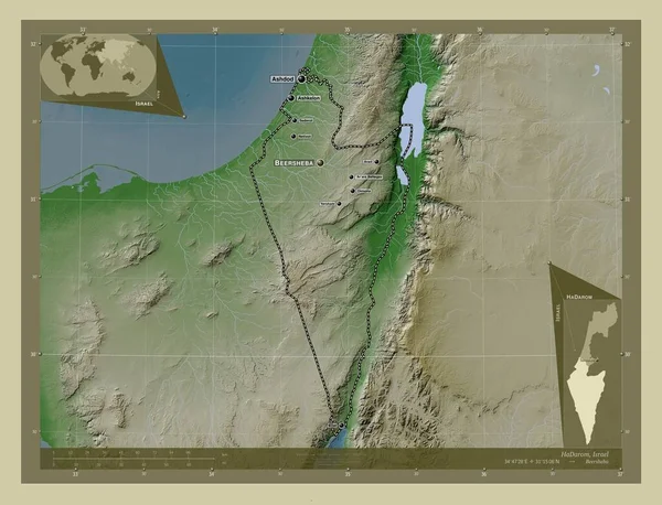 Hadarom Okres Izrael Zdvihová Mapa Zbarvená Stylu Wiki Jezery Řekami — Stock fotografie