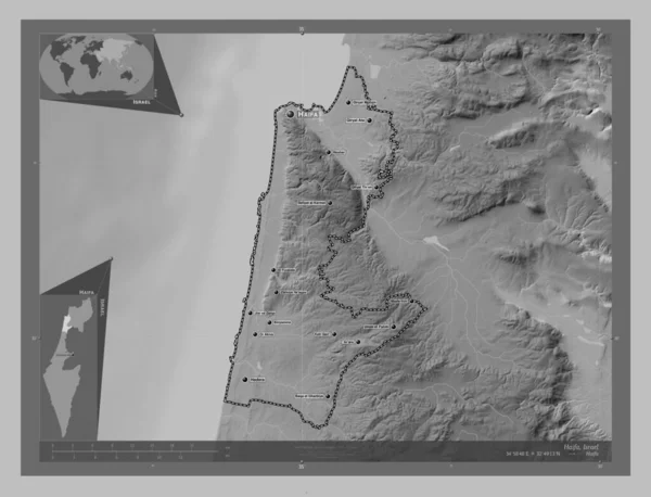 Haifa Distrito Israel Mapa Elevación Escala Grises Con Lagos Ríos — Foto de Stock